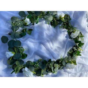 6.5 foot White Rose Eucalyptus Garland with Seeded flowers Wedding Vines